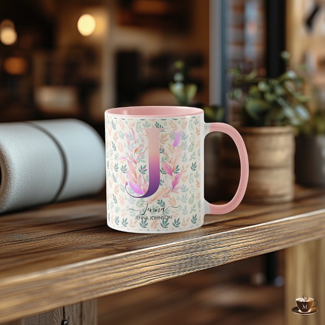 Elegant Boho Chic Blommig Monogramm Mug - J Mugg (Skapare uppladdad)