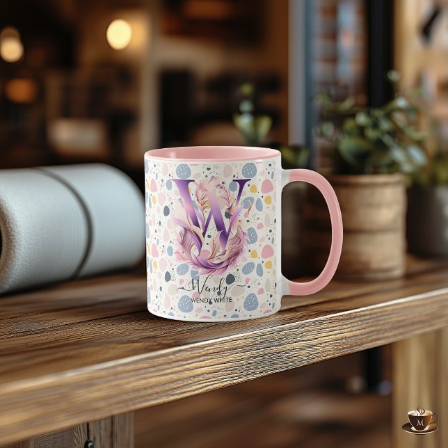 Elegant Boho Chic Blommig Monogrammuppa - W Mugg (Skapare uppladdad)