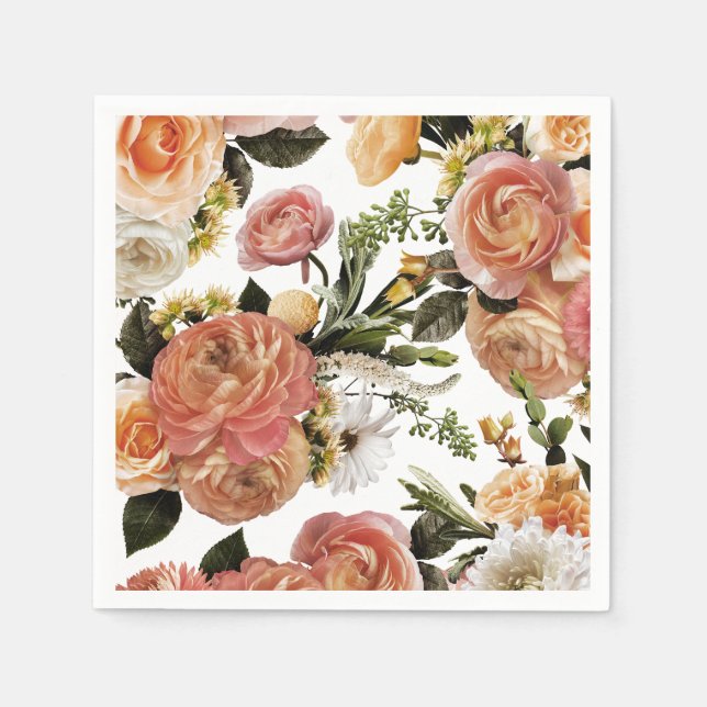 Elegant Boho Chic Blommigt Möhippa Napkins Pappersservett (Framsidan)
