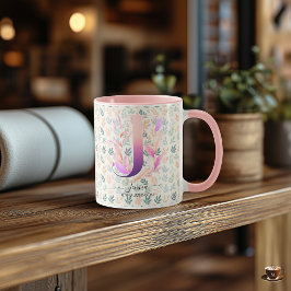 Elegant Boho Chic Blommigt Monogram Mugg - J