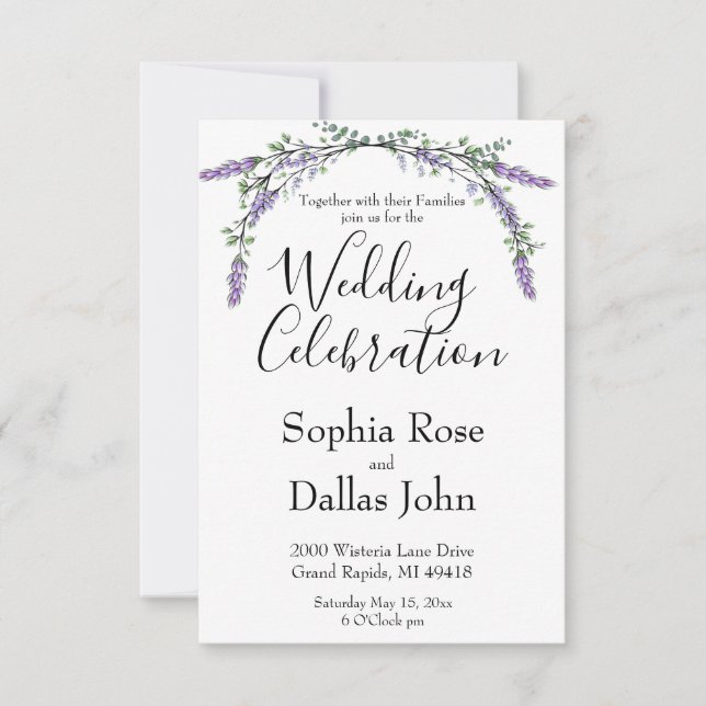 Elegant boho chic Lavender och Eucalyptus Inbjudningar (Framsida)