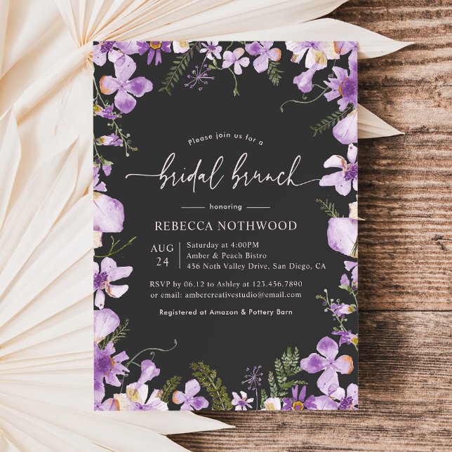 Elegant Boho Chic Lila Möhippa Brunch Shower Inbjudningar (Skapare uppladdad)