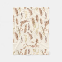 Elegant Boho Chic Pampas Grass Mönster Beige Cream Fleecefilt