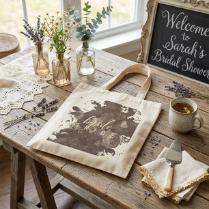 Elegant Boho Chic Typografi Blommig Bröllopsdusch Tygkasse