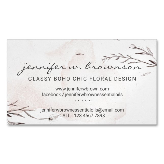 Elegant Boho Chic Vattenfärg Magnetiska Visitkort (Framsida)