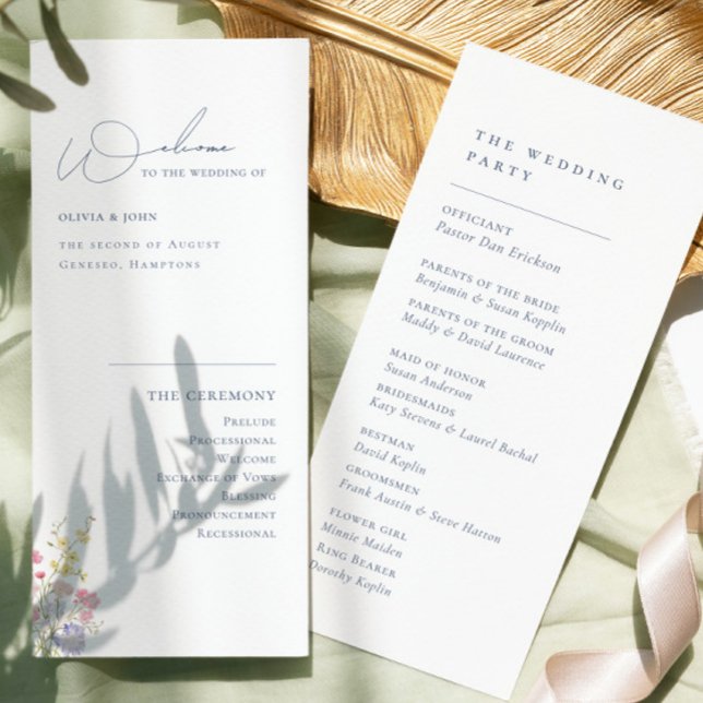 Elegant Boho Chic Vilda Blommor Bröllopsprogram (Elegant Boho Chic Wildflowers Wedding Program)