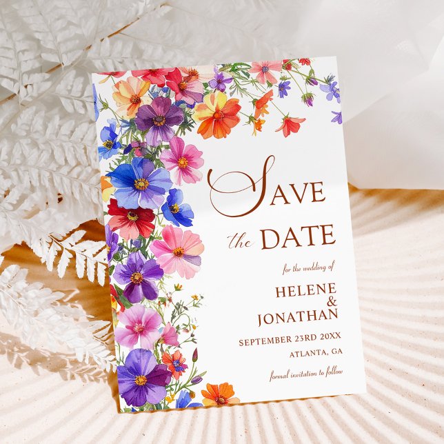 Elegant Boho Chic Vildbloms Trädgård Bröllop Spara Datumet (Elegant Boho Chic Wildflower Garden Wedding Save The Date)