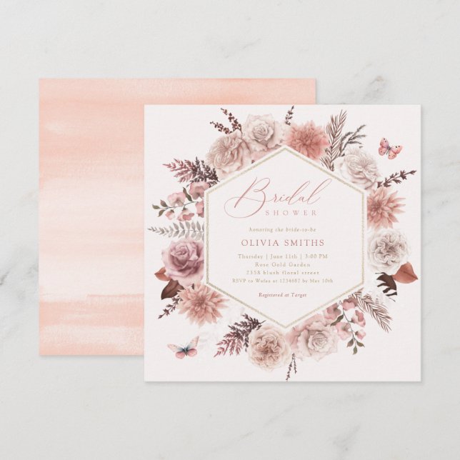 Elegant Boho Chic Watercolor Blommigt Möhippa Inbjudningar (Fram/baksida)