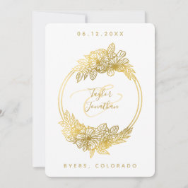 Elegant Boho Chic White Guld Flowers Chic Bröllop Inbjudningar