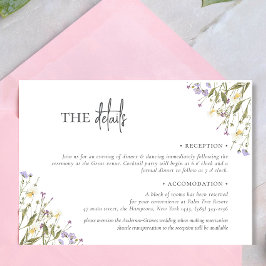 Elegant boho chic wildblomma Bröllop accomodation Tilläggskort