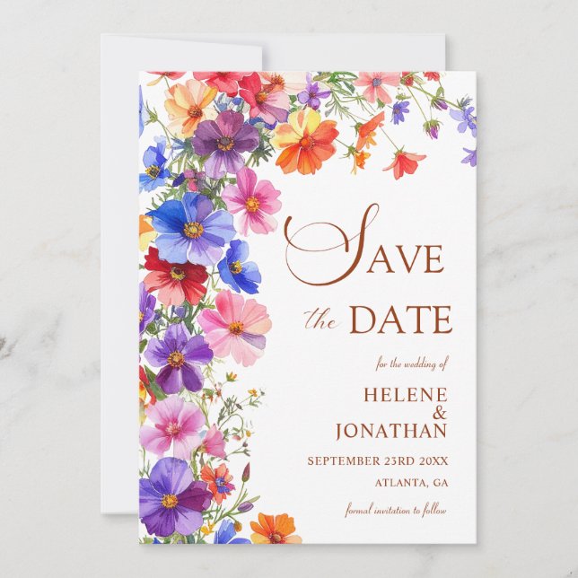 Elegant Boho Chic Wildflower Garden Wedding Spara Datumet (Framsida)