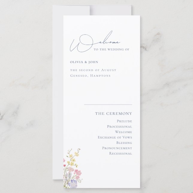 Elegant Boho Chic Wildflowers Wedding Program (Framsida)