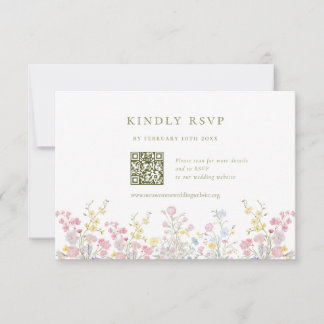 Elegant Boho Chic Wildflowers Wedding QR code RSVP OSA Kort