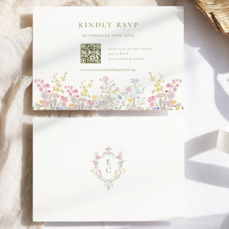 Elegant Boho Chic Wildflowers Wedding QR code RSVP OSA Kort