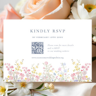 Elegant Boho Chic Wildflowers Wedding QR code RSVP OSA Kort