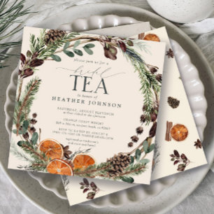 Elegant Boho Citrus Greenery Fall Möhippa Tea Inbjudningar