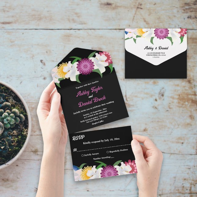 Elegant Boho Colorful Ro Black Blommigt Bröllop (Skapare uppladdad)
