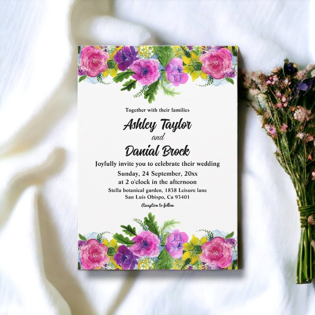 Elegant Boho Colorful Ro Sommar Blommigt Bröllop Inbjudningar (Skapare uppladdad)