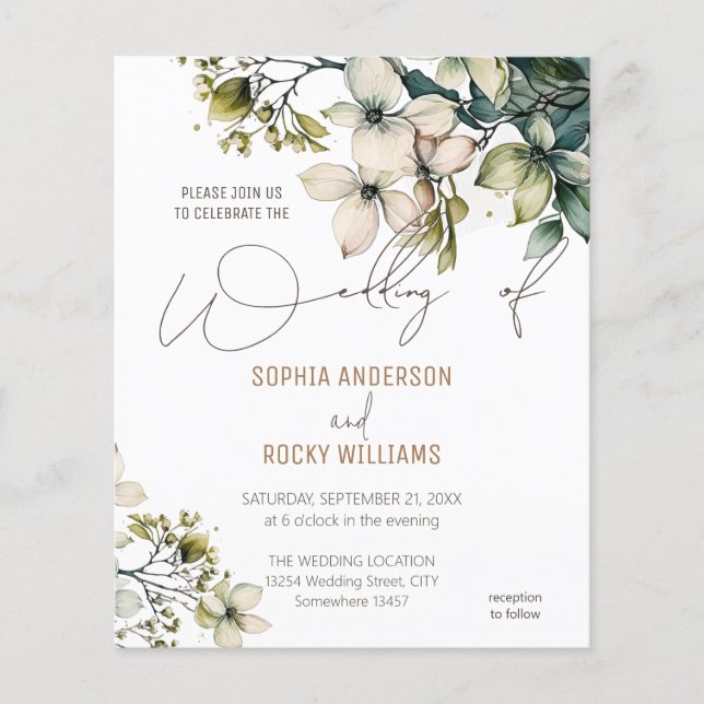Elegant Boho Cute Wildblomma Blommigt bröllop kort Flygblad (Framsidan)