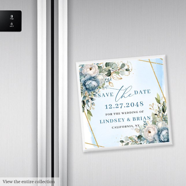 Elegant Boho Dammblå Peony Blommig Spara Datum Magnet (Elegant Dusty Blue Peony Floral Save the Date Magnet)