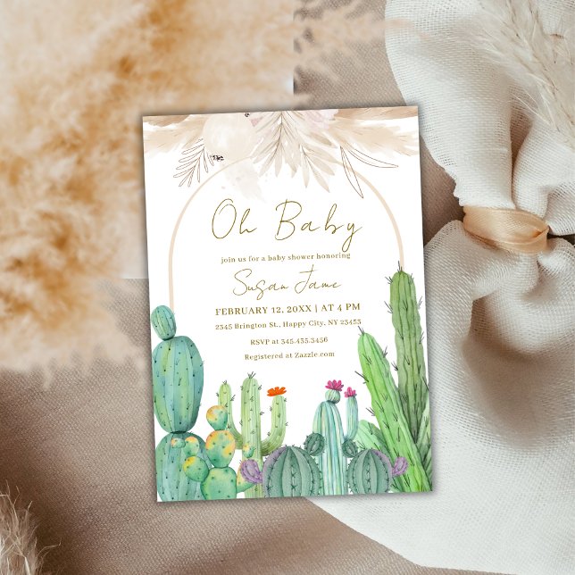 Elegant Boho Desert Cactus Arch Baby Shower Inbjudningar (Elegant Boho Desert Cactus Arch Baby Shower Invitation)