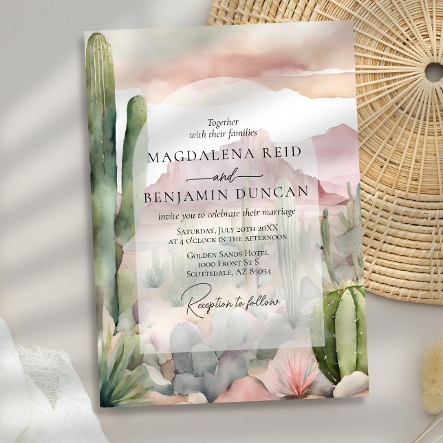 Elegant Boho Desert liggande Cactus Bröllop Inbjudningar (Skapare uppladdad)