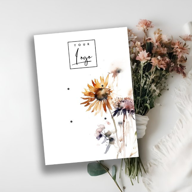 Elegant Boho Dry Wildblomma 2 Logotyp Visning Visitkort (Skapare uppladdad)