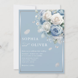 Elegant Boho Dusty Blue Blommigt Elegant bröllop Inbjudningar