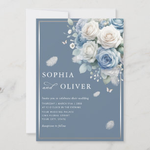 Elegant Boho Dusty Blue Blommigt Elegant bröllop Inbjudningar