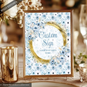 Elegant Boho Dusty Blue Guld Bröllop Anpassningsba Poster