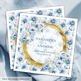 Elegant Boho Dusty Blue Pastel Guld Bröllop Napkin Pappersservett