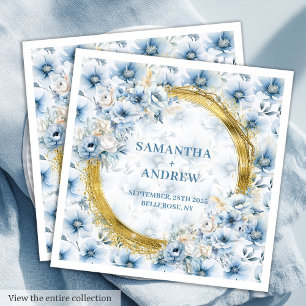 Elegant Boho Dusty Blue Pastel Guld Bröllop Napkin Pappersservett