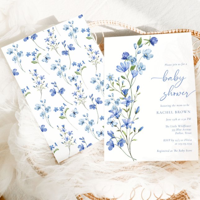 Elegant Boho Dusty Blue Wildblomma Baby Shower Inbjudningar (Skapare uppladdad)
