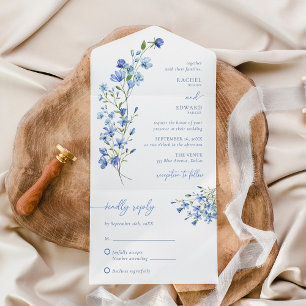 Elegant Boho Dusty Blue Wildblomma Bröllop