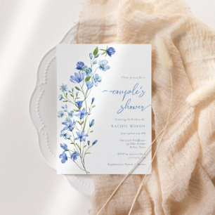 Elegant Boho Dusty Blue Wildblomme Par Shower Inbjudningar