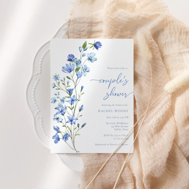 Elegant Boho Dusty Blue Wildblomme Par Shower Inbjudningar (Skapare uppladdad)