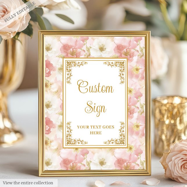 Elegant boho dusty rosa blommor guld anpassningsba poster (Elegant boho dusty pink flowers gold custom sign)