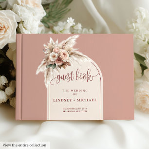 Elegant Boho Dusty Rosa Pampas Arch Ro Bröllop Gästböcker