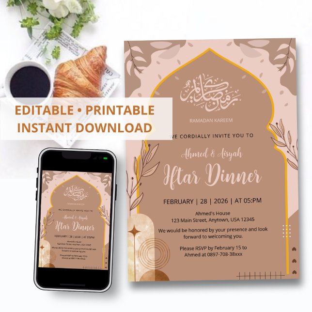Elegant Boho Earth Tone Islamic Arch Iftar Dinner Inbjudningar (Skapare uppladdad)