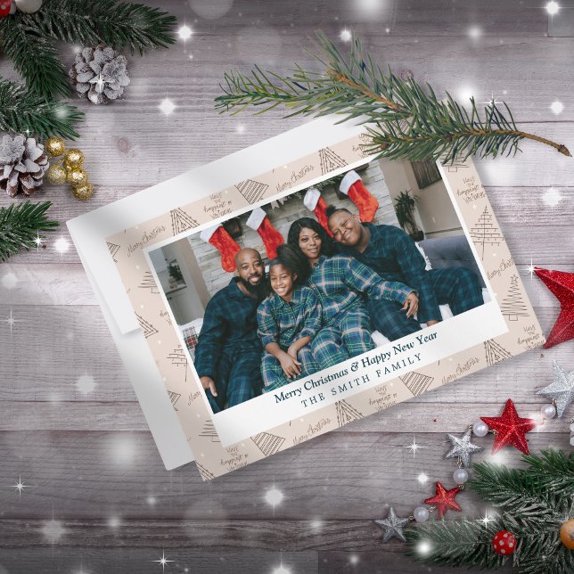 Elegant Boho Earthy God Jul Greetings med Photo Julkort (Skapare uppladdad)