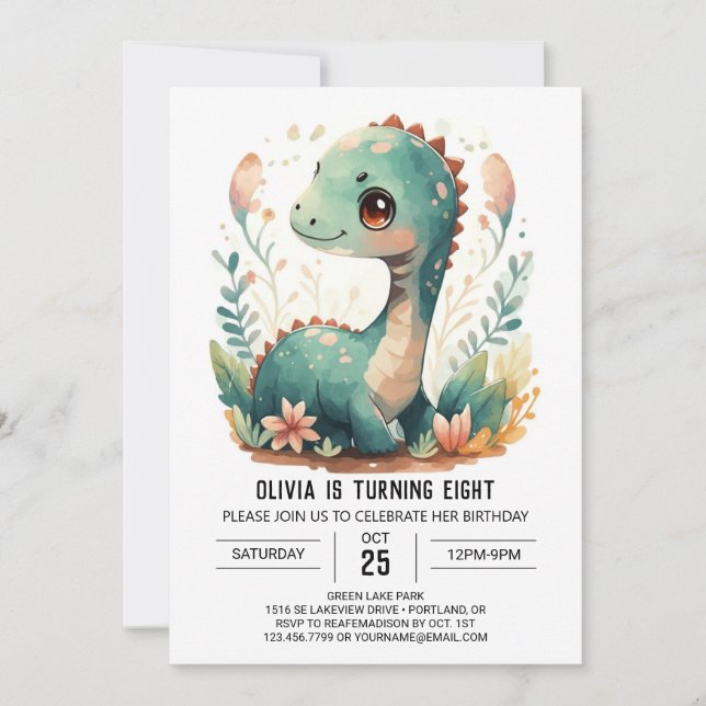 Elegant Boho Editable Dinosaur Birthday Inbjudningar (Framsida)