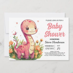 Elegant Boho Editable Dinosaur Girl Baby Shower Inbjudningar
