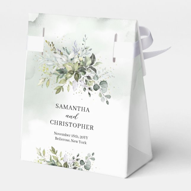 Elegant boho eucalyptus greenery guld bröllop presentaskar (Baksidan Sidan)