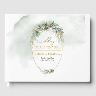 Elegant boho eucalyptus greenery guld ram gästböcker
