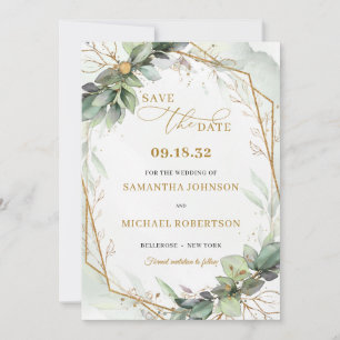 Elegant boho eucalyptus greenery guld ram spara datumet