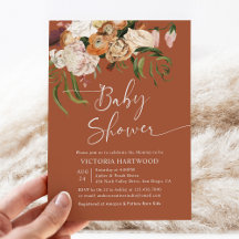 Elegant Boho Fall Blommigts Terracotta Baby Shower