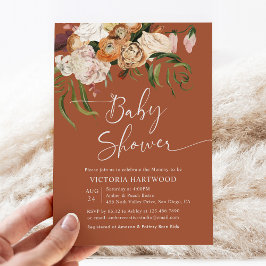 Elegant Boho Fall Blommigts Terracotta Baby Shower Inbjudningar