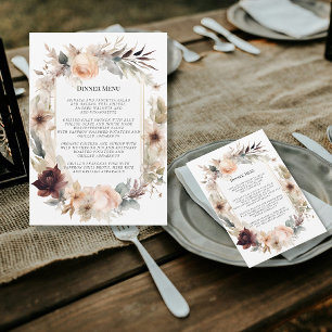 Elegant BOHO Fall Höger Blommigt Bröllop Meny Inbjudningar