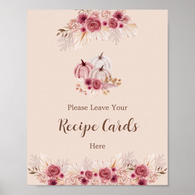 Elegant Boho Fall Leave Your Recipe Card Here Poster (Framsidan)