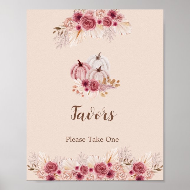Elegant Boho Fall Pumpkin Favors Please Take One Poster (Framsidan)